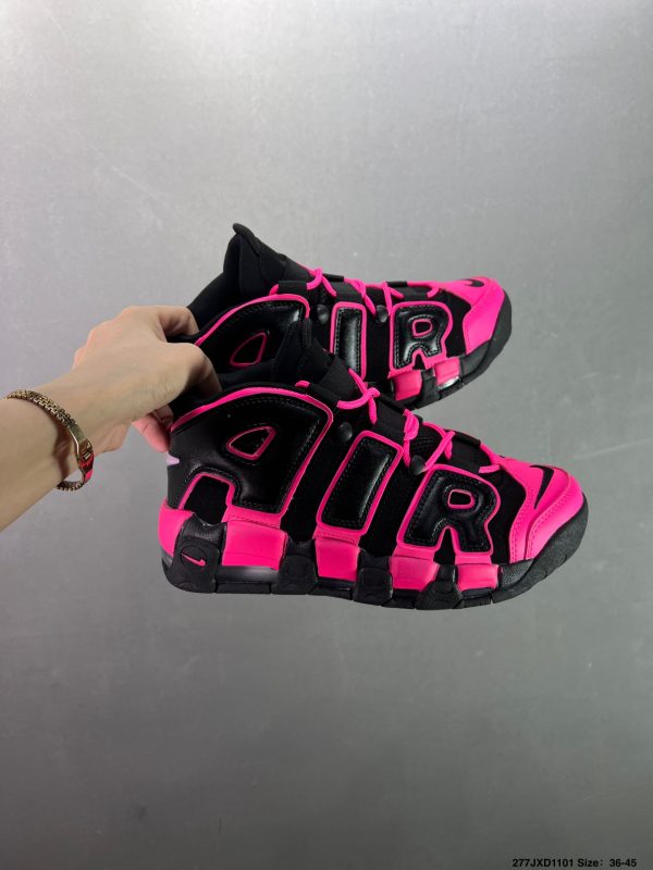 Nike Air More Uptempo Black Pink sneakers featuring iconic ‘AIR’ branding and durable leather construction