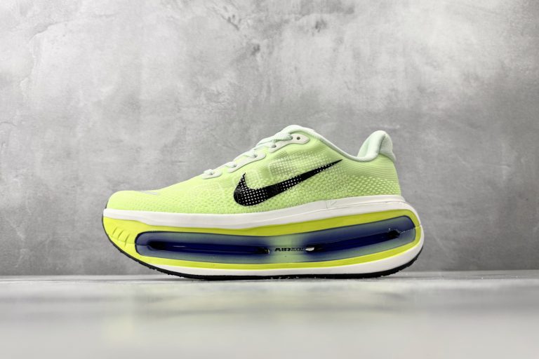 Nike Air Zoom Vomero Premium Volt fluorescent green running shoes, side profile view