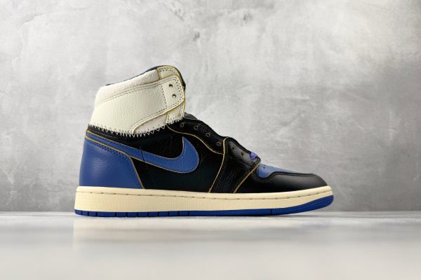 wsxc1779704651582_1 Air Jordan 1 High OG SP Union Fragment Design complete side view showing Air Jordan wing logo deconstructed collar and tooling code text on midsole
