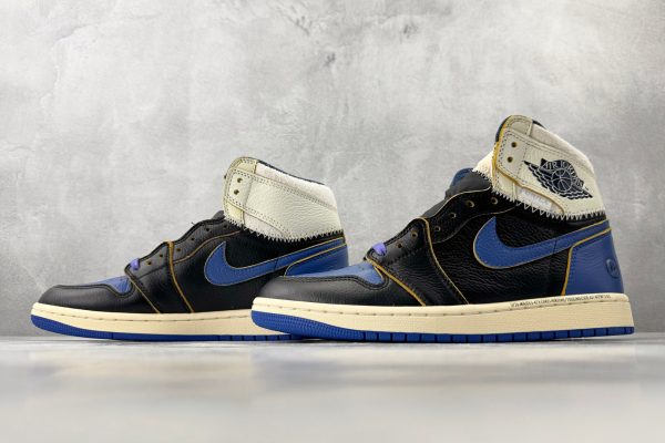 wsxc1779704651582_4 Air Jordan 1 High OG SP Union Fragment Design triple collaboration sneakers full pair side view black blue white colorway