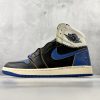 Air Jordan 1 High OG SP Union Fragment Design black white royal blue side profile with premium leather upper and purple lace toggle
