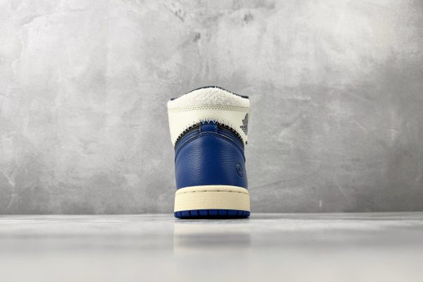 wsxc1779704653537_8 Air Jordan 1 High OG SP Union Fragment Design triple collaboration heel view showing royal blue leather and cream midsole