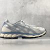 wsxc1780495872983_1 ASICS GEL-KAYANO 12.1 KITH collaboration single shoe side profile in silver blue with Cream midsole
