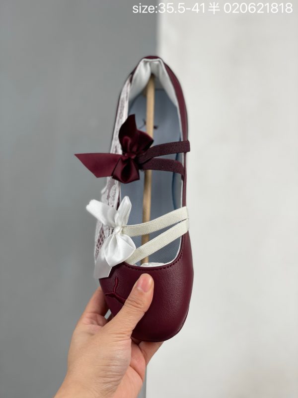 Dark Crimson PUMA ballet sneakers with lace panels and satin bows