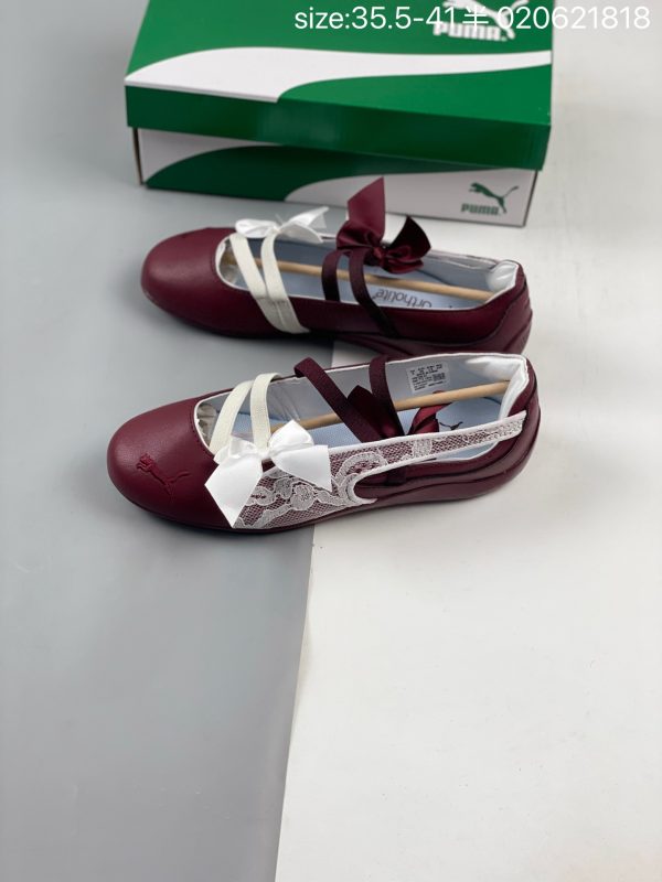 PUMA Speedcat Lovelace Ballet Dark Crimson top view with contrasting bows