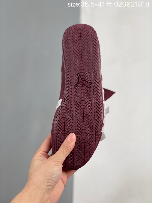 Burgundy rubber outsole of PUMA Speedcat Lovelace Ballet sneaker